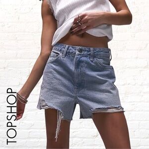 Top Shop A Line Denim Mom Shorts - Medium Wash Blue Size 2